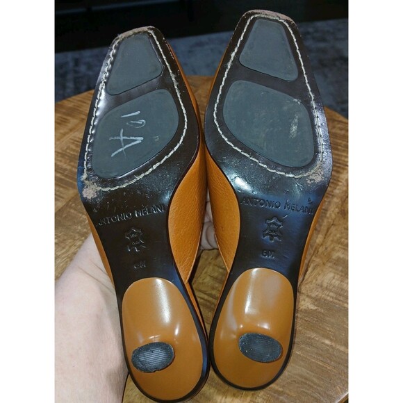 Antonio Melani "Nantucket" Brown Leather Loafer Mules Heels 6M Classic Style - Picture 10 of 12